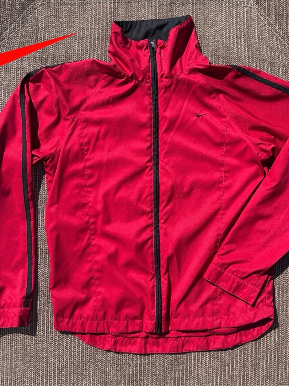 Nike Kids Red Full‑Zip Rain Jacket with Black Trim